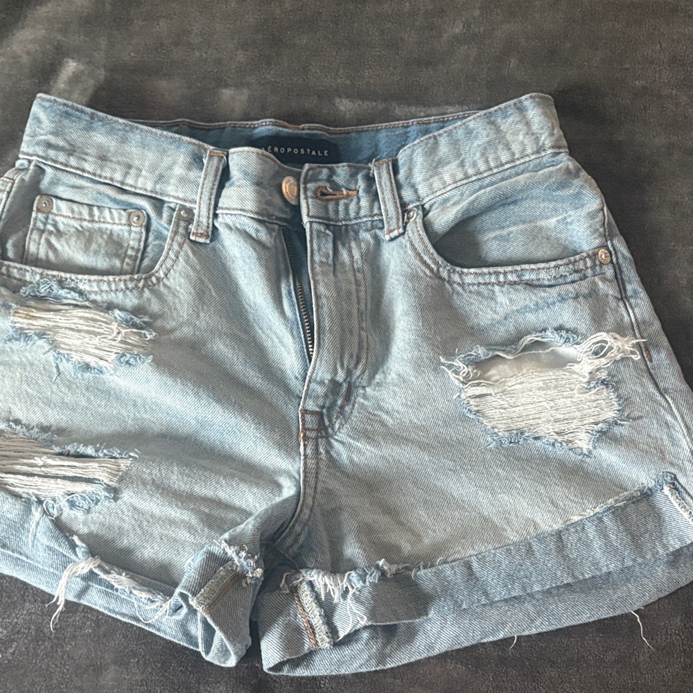 Aeropostale Light Wash Ripped Jean Shorts